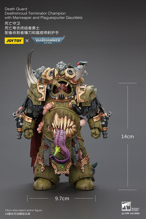 JOYTOY Death Guard Deathshroud Terminator 1 with Manreaper and Plaguespurter Gauntlet - Warhammer 40,000 - 1/18 Scale Collectible Figure