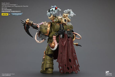 JOYTOY Death Guard Deathshroud Terminator 1 with Manreaper and Plaguespurter Gauntlet - Warhammer 40,000 - 1/18 Scale Collectible Figure