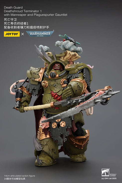 JOYTOY Death Guard Deathshroud Terminator 1 with Manreaper and Plaguespurter Gauntlet - Warhammer 40,000 - 1/18 Scale Collectible Figure