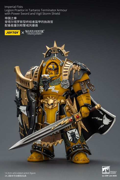 JOYTOY Imperial Fists Legion Praetor in Tartaros Terminator Armour with Power Sword and Vigil Storm Shield - Warhammer The Horus Heresy - 1/18 Scale Collectible Figure