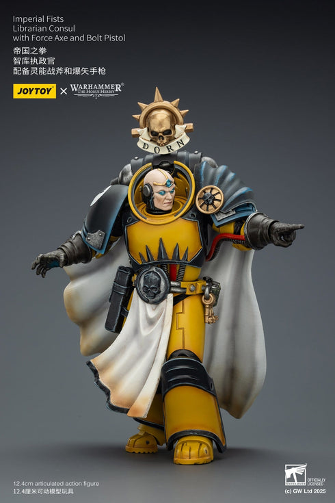 JOYTOY Imperial Fists Librarian Consul with Force Axe and Bolt Pistol - Warhammer The Horus Heresy - 1/18 Scale Collectible Figure
