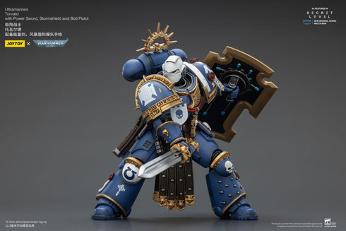JOYTOY Ultramarines Torvald with Power Sword, Stormshield and Bolt Pistol - Warhammer 40,000 - 1/18 Scale Collectible Figure