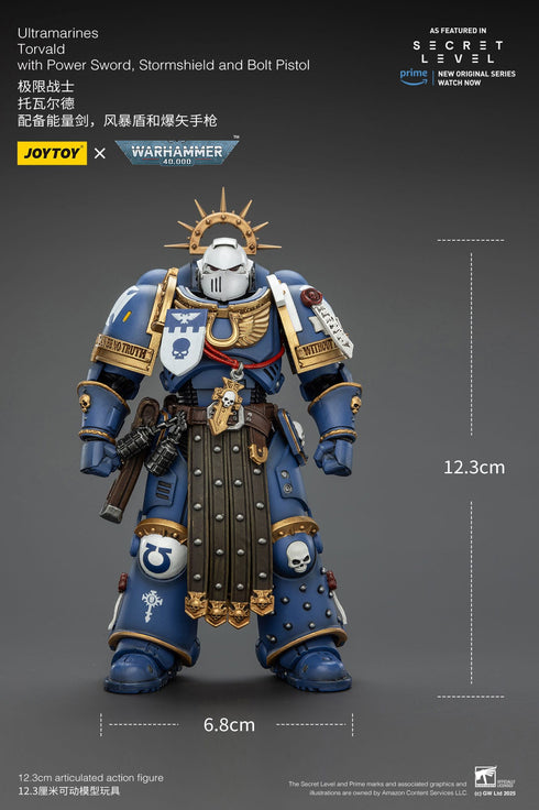 JOYTOY Ultramarines Torvald with Power Sword, Stormshield and Bolt Pistol - Warhammer 40,000 - 1/18 Scale Collectible Figure