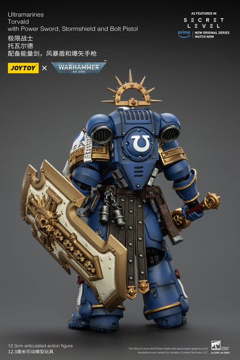 JOYTOY Ultramarines Torvald with Power Sword, Stormshield and Bolt Pistol - Warhammer 40,000 - 1/18 Scale Collectible Figure