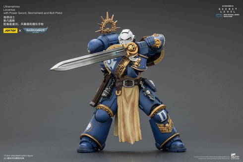 JOYTOY Ultramarines Levantus with Power Sword, Stormshield and Bolt Pistol - Warhammer 40,000 - 1/18 Scale Collectible Figure