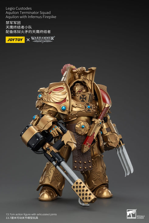 JOYTOY Warhammer The Horus Heresy Legio Custodes Aquilon Terminator Squad Aquilon with Infernus Firepike 1/18 Action Figure