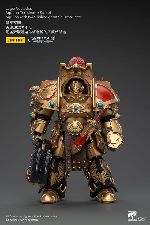 JOYTOY Warhammer The Horus Heresy Legio Custodes Aquilon Terminator Squad Aquilon with twin-linked Adrathic Destructor 1/18 Action Figure
