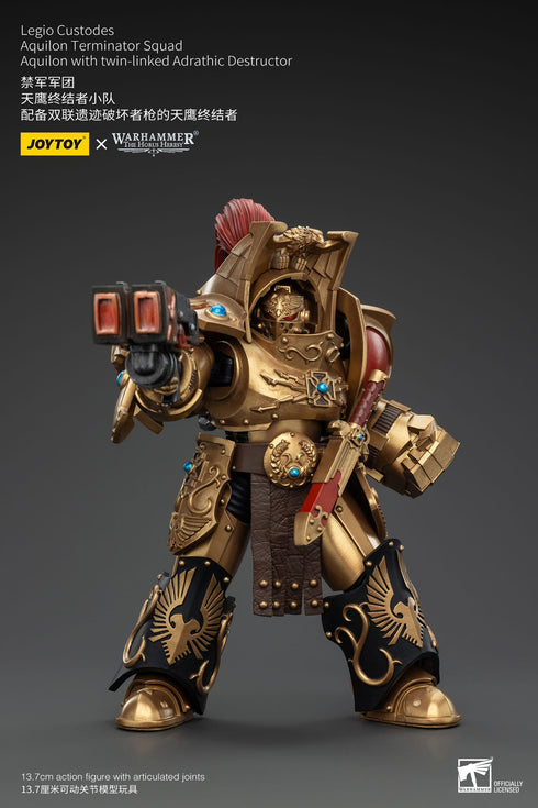JOYTOY Warhammer The Horus Heresy Legio Custodes Aquilon Terminator Squad Aquilon with twin-linked Adrathic Destructor 1/18 Action Figure