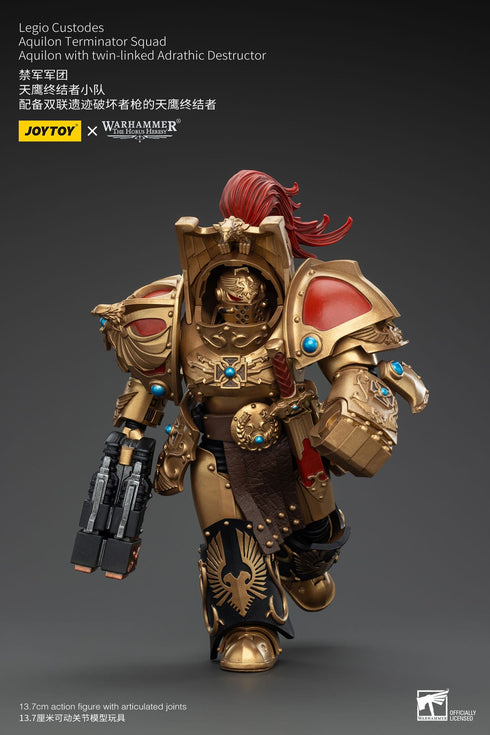 JOYTOY Warhammer The Horus Heresy Legio Custodes Aquilon Terminator Squad Aquilon with twin-linked Adrathic Destructor 1/18 Action Figure