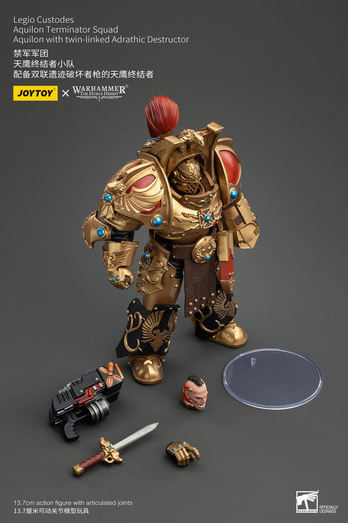 JOYTOY Warhammer The Horus Heresy Legio Custodes Aquilon Terminator Squad Aquilon with twin-linked Adrathic Destructor 1/18 Action Figure
