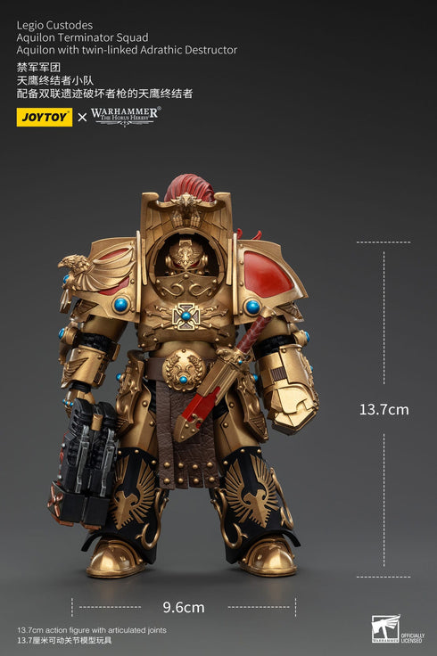 JOYTOY Warhammer The Horus Heresy Legio Custodes Aquilon Terminator Squad Aquilon with twin-linked Adrathic Destructor 1/18 Action Figure