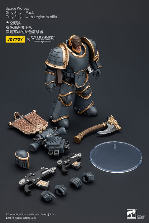 JOYTOY Space Wolves Grey Slayer Pack Grey Slayer With Legion Vexilla - Warhammer: The Horus Heresy - 1/18 Scale Collectible Figure