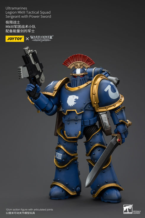 JOYTOY Ultramarines Legion MKIII Tactical Squad Sergeant with Power Sword - Warhammer: The Horus Heresy - 1/18 Scale Collectible Figure