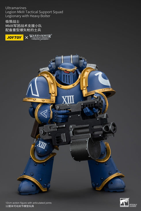JOYTOY Ultramarines Legion MKIII Tactical Support Squad Legionary with Heavy Bolter - Warhammer: The Horus Heresy - 1/18 Scale Collectible Figure
