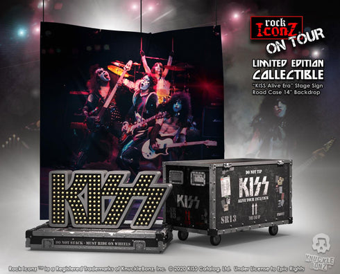 Knucklebonz Kiss Alive! Tour Rock Ikonz On Tour Road Case Statue + Stage Backdrop Set