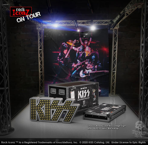 Knucklebonz Kiss Alive! Tour Rock Ikonz On Tour Road Case Statue + Stage Backdrop Set