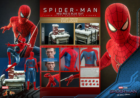 Hot Toys Spider-Man (New Red and Blue Suit) Deluxe Version - No Way Home MMS680 - 1/6 Scale Collectible Figure