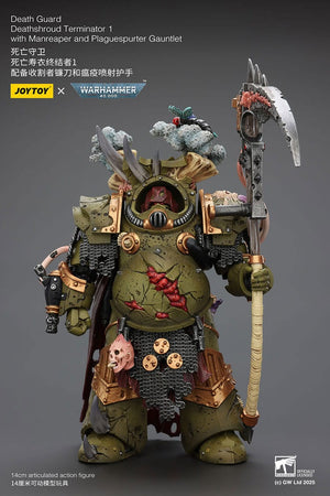 JOYTOY Death Guard Deathshroud Terminator 1 with Manreaper and Plaguespurter Gauntlet - Warhammer 40,000 - 1/18 Scale Collectible Figure