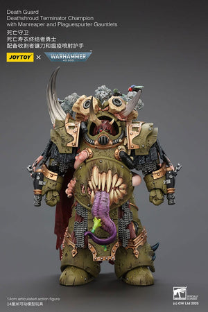 JOYTOY Death Guard Deathshroud Terminator Champion with Manreaper and Plaguespurter Gauntlets - Warhammer 40,000 - 1/18 Scale Collectible Figure