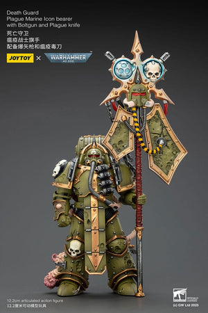 JOYTOY Death Guard Plague Marine Icon Bearer with Boltgun and Plague Knife - Warhammer 40,000 - 1/18 Scale Collectible Figure